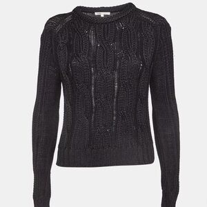 Maje Black Cable Knit Crew Neck Sweater